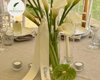 Custom Satin Ribbon Table Numbers – Minimalist Wedding Table Numbers and Centerpieces, Event Decor