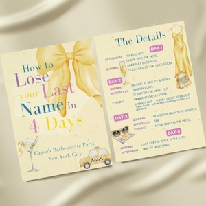Comment perdre son nom de famille dans _ jours d'itinéraire ou d'invitation à un enterrement de vie de jeune fille - Modèle aquarelle jaune modifiable | Thème Frost Yourself