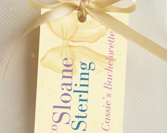 Etiqueta de presente para despedida de solteira "Como perder seu sobrenome em _ dias" - Modelo editável em aquarela amarela para Canva
