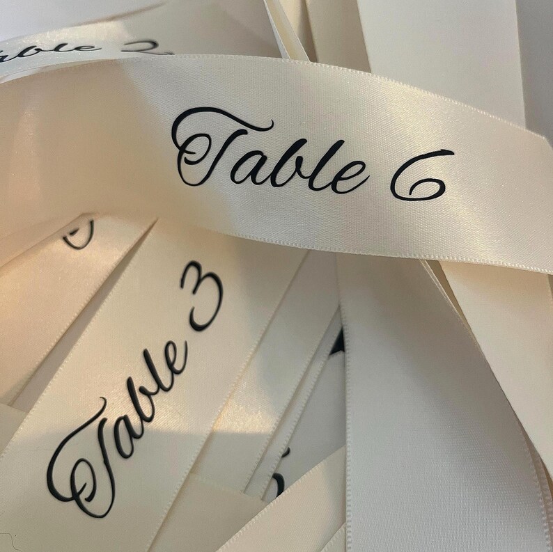 Table Numbers With Ribbon Custom Satin Ribbon Table Numbers – Minimalist Wedding Table Numbers ...