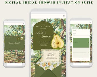 Conjunto de convites digitais personalizáveis para chá de panela "O Par Perfeito" | Modelo para site no Canva