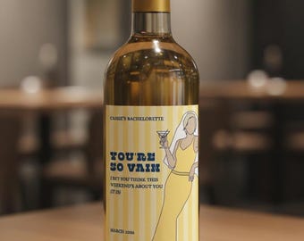Rótulos para Garrafas de Vinho para Despedida de Solteira | Tema "Como Perder Seu Sobrenome em 3 Dias" | Rótulos Retrô "Você é Tão Vaidosa" | Modelo Editável do Canva