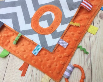 SALE baby gift, “O” initial baby name, sensory toy, baby toy, baby boy,  handmade, baby shower gift, minky baby, personalized, chevron