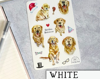 Sticker Sheet - Golden Retriever - WHITE Supergloss Vinyl