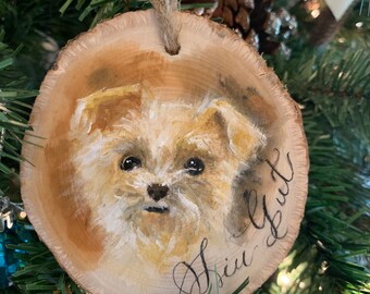 Custom Pet Portrait Christmas Ornament - Acrylic on Wood