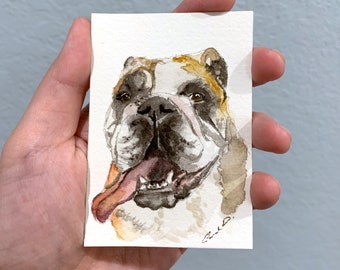 Hand Painted Mini Custom Pet Portrait - 2.5" x 3.5" watercolor