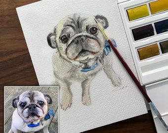 Hand Painted Mini Custom Pet Portrait - 5.3" x 7.7" watercolor