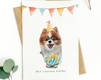 Greeting Card - Parti Pomeranian - Happy Birthday