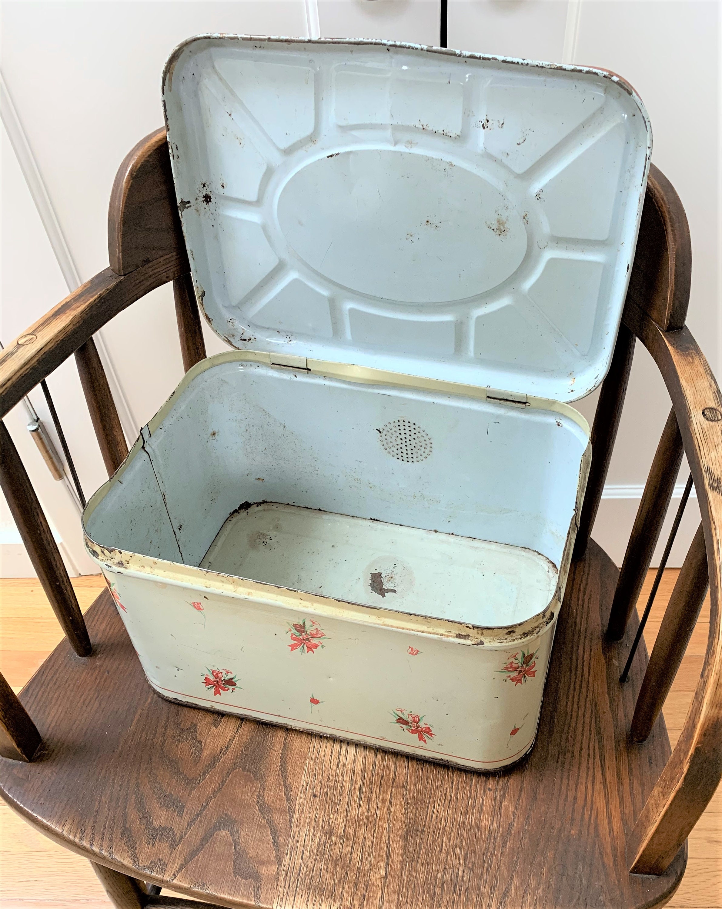 Vintage Metal Bread Box BIN hinged LID Farmhouse Cottage Etsy