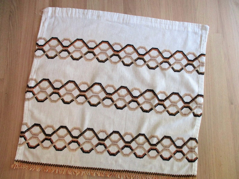 Set of Two Vintage Short Drape Curtains Bathroom Kitchen Boy/'s Bedroom as-is Mid Century 2 Curtain Panels Woven Brocade Orange Black Beige