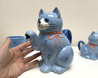 Blue Cat Otagiri Teapot Creamer Sugar Mug SET, Blue Porcelain w/ ORANGE Bow made in Japan, Choice