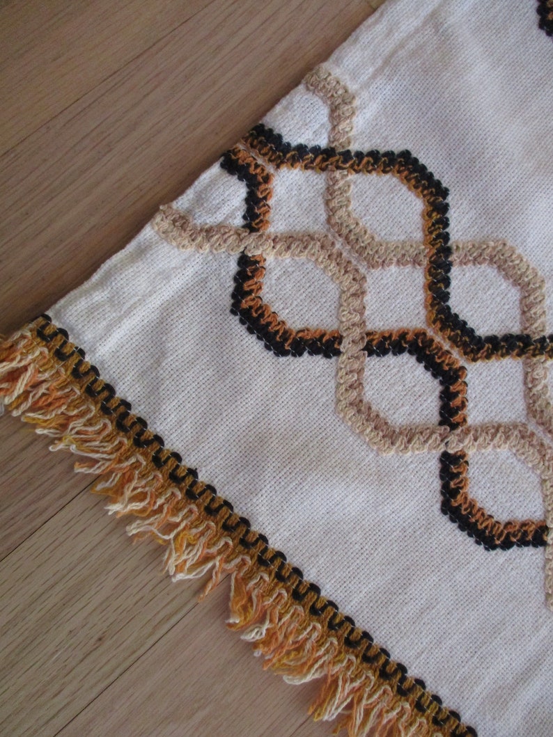 Set of Two Vintage Short Drape Curtains Bathroom Kitchen Boy/'s Bedroom as-is Mid Century 2 Curtain Panels Woven Brocade Orange Black Beige