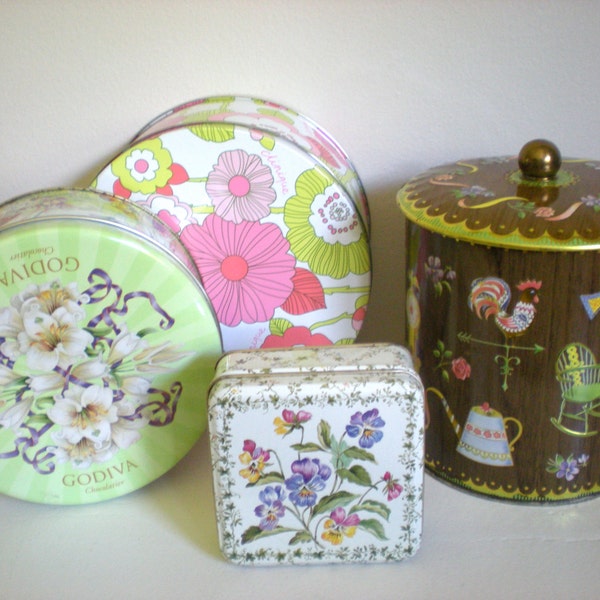 Set of Tins ~ Lime Green, Pink ~ Daher, Godiva Chocolate ~ Decorative Storage Containers