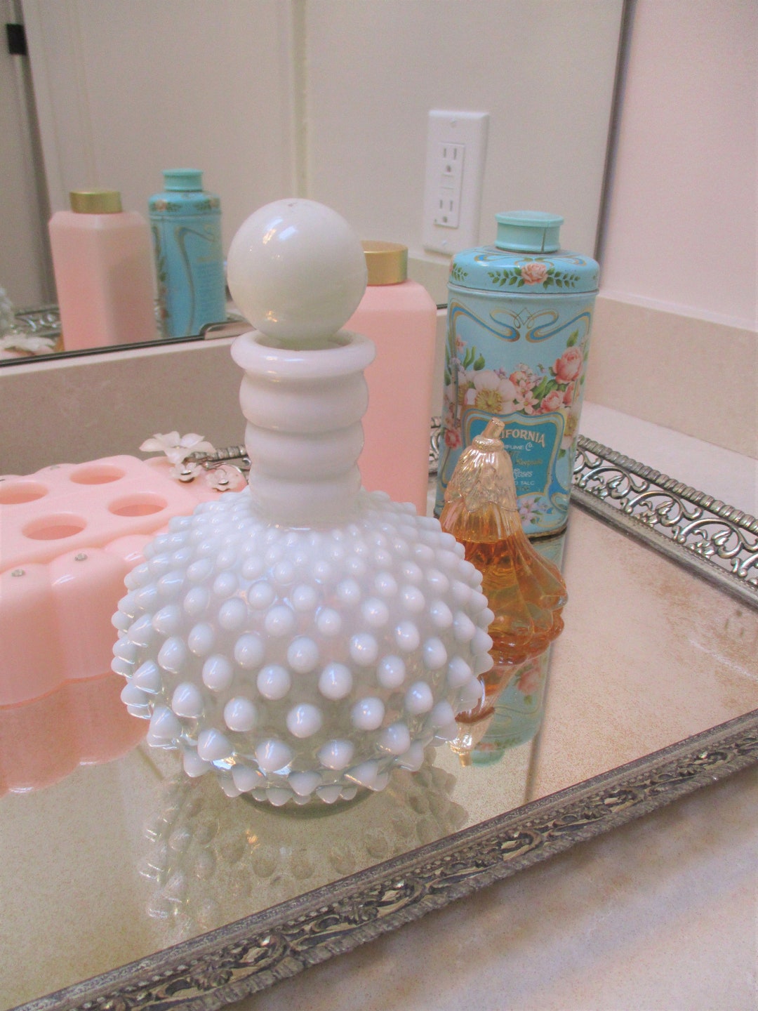 Vintage Hobnail Decanter Perfume Bottle Vanity Decor Pale Etsy