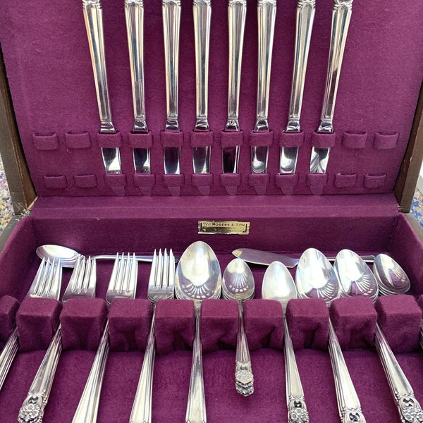 FLATWARE Set Service for 8+ ETERNALLY YOURS William Rogers Bros Silverplate 49 Pieces with Box, 1940's Vintage Silverware As-Is please read