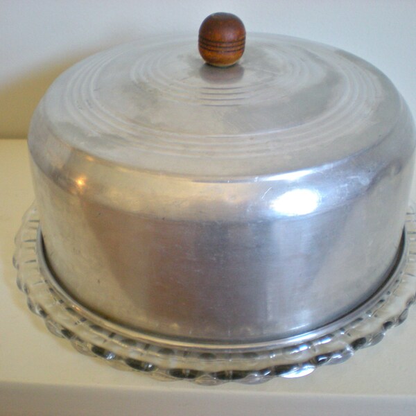 CAKE COVER and Crystal Glass Plate/ Aluminum Tin Cake Cover with Wood Handle, Cupcake Display, Dome