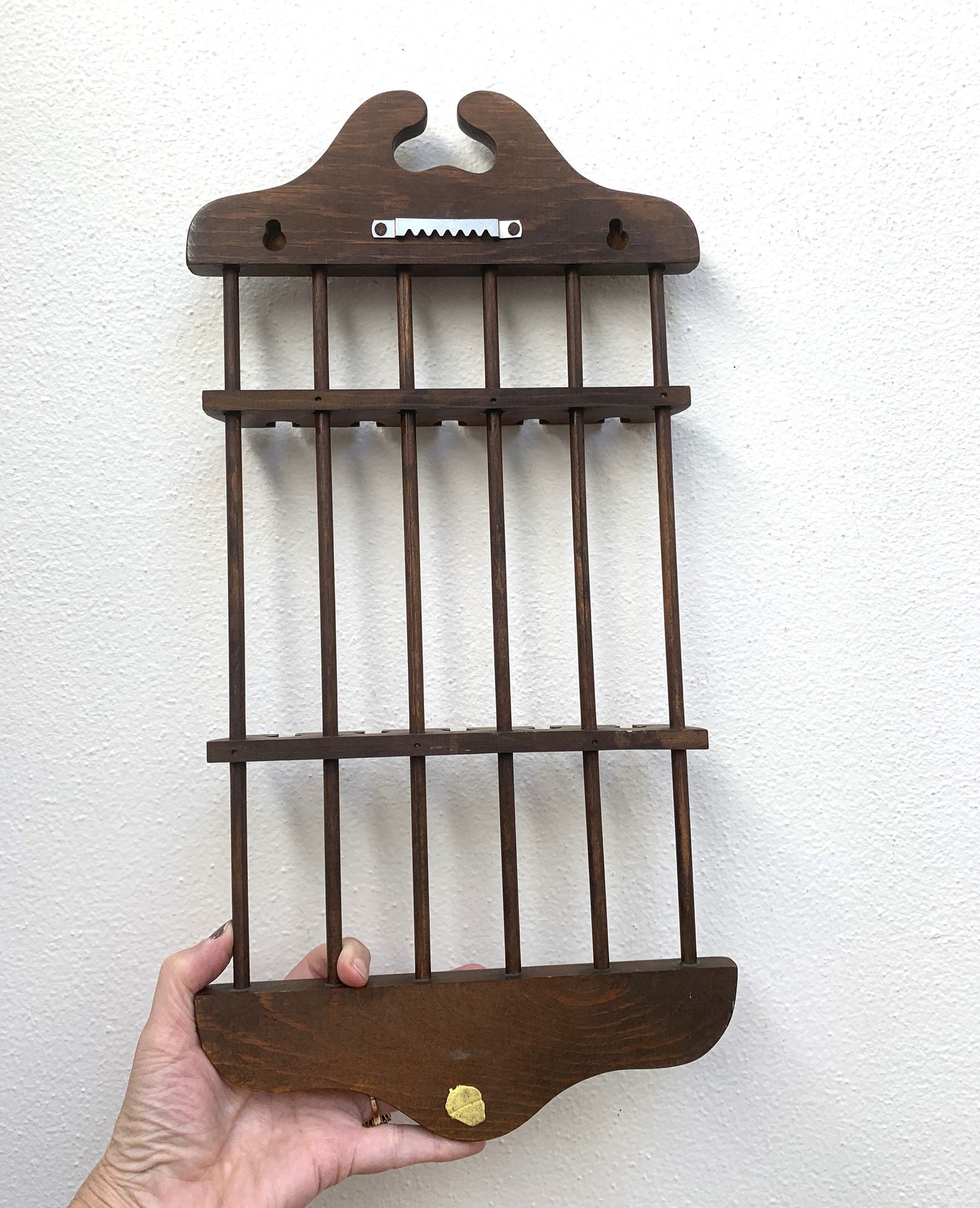 Vintage Spoon Rack Holder 10 Souvenir Spoons Wooden Display Etsy