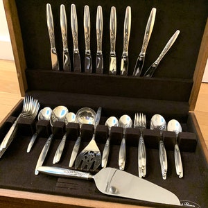 Summer Song von Lunt Sterling Silber Besteck Set mit 51 Teilen, Vintage SOLID SILVER Set, 1950er Jahre anlaufsichere BOX, Braut Hochzeitsgeschenk as is