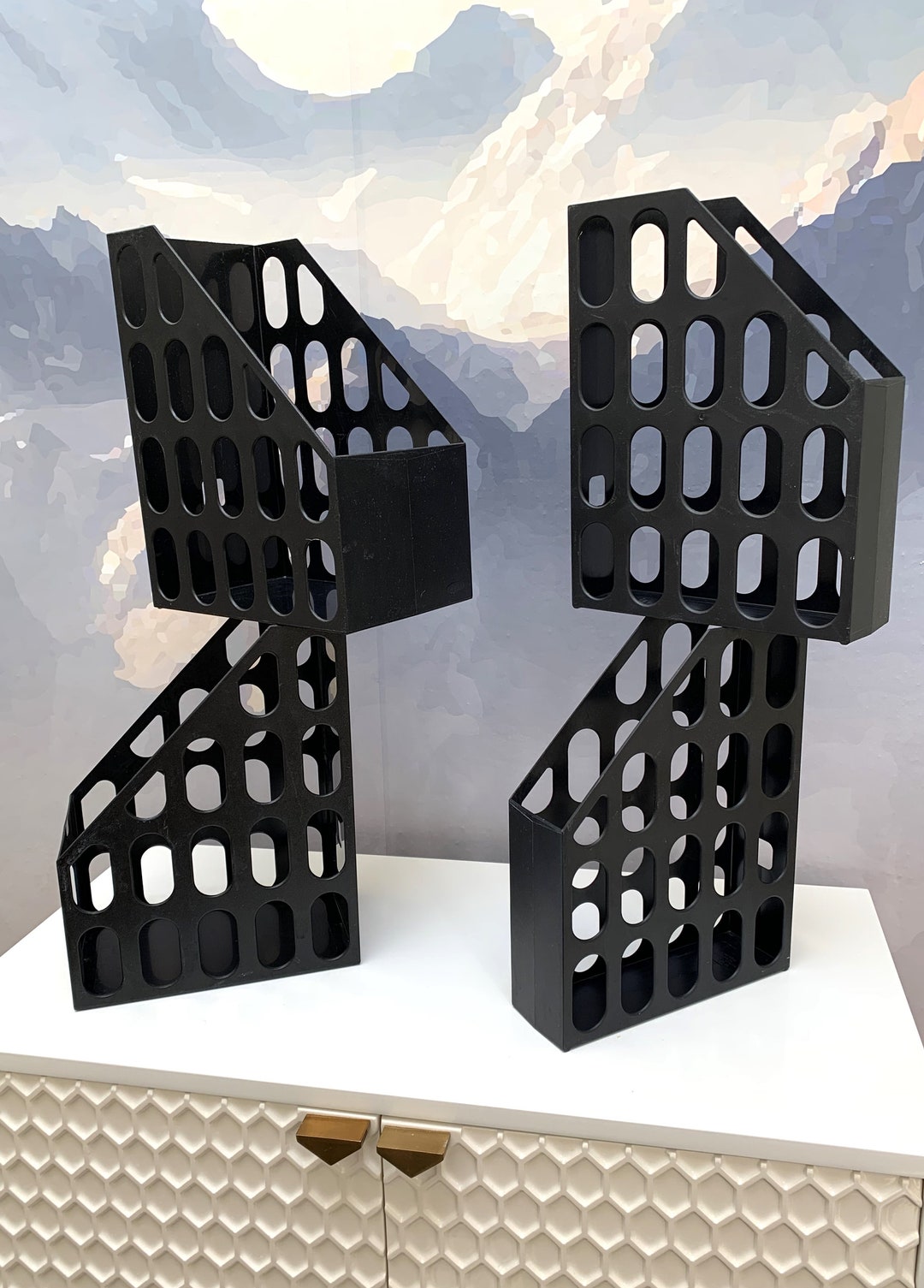 Vintage BLACK Magazine Holders, Plastic Eldon Decofile, Lot of 4, Old