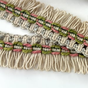 Vintage Looped Fringed Trim 3.75 YARDS, Haberdashery Passementerie Decorative, Blue/Pink/Green/Cream Sewing Pillows