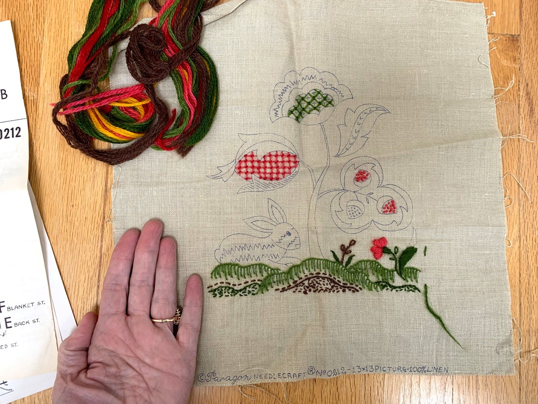 Paragon Crewel KIT, Jacobean Flowers Rabbit Embroidery Kit #0212 ...