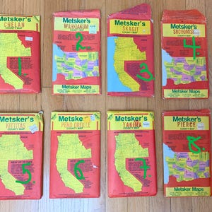Cartes Metsker vintage, Road Street Hunting Forest Maps, État de Washington, Lot de cartes en papier, art du scrapbooking, grandes cartes pliables en l'état