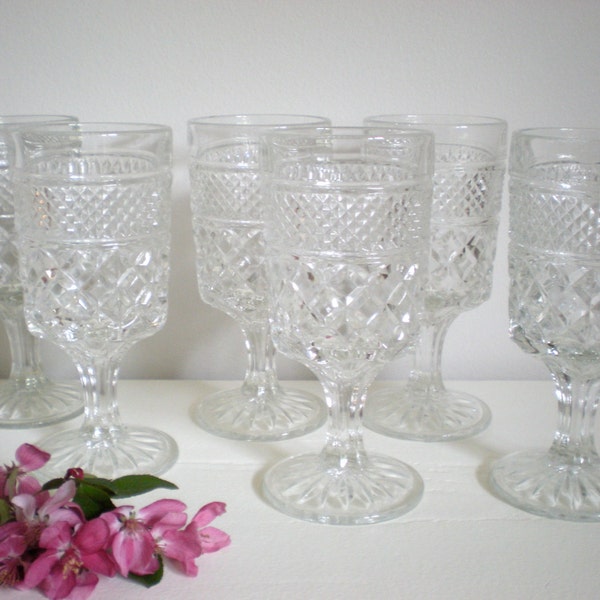 Crystal Goblets ~ Set of 6 Heavy Cut Glass