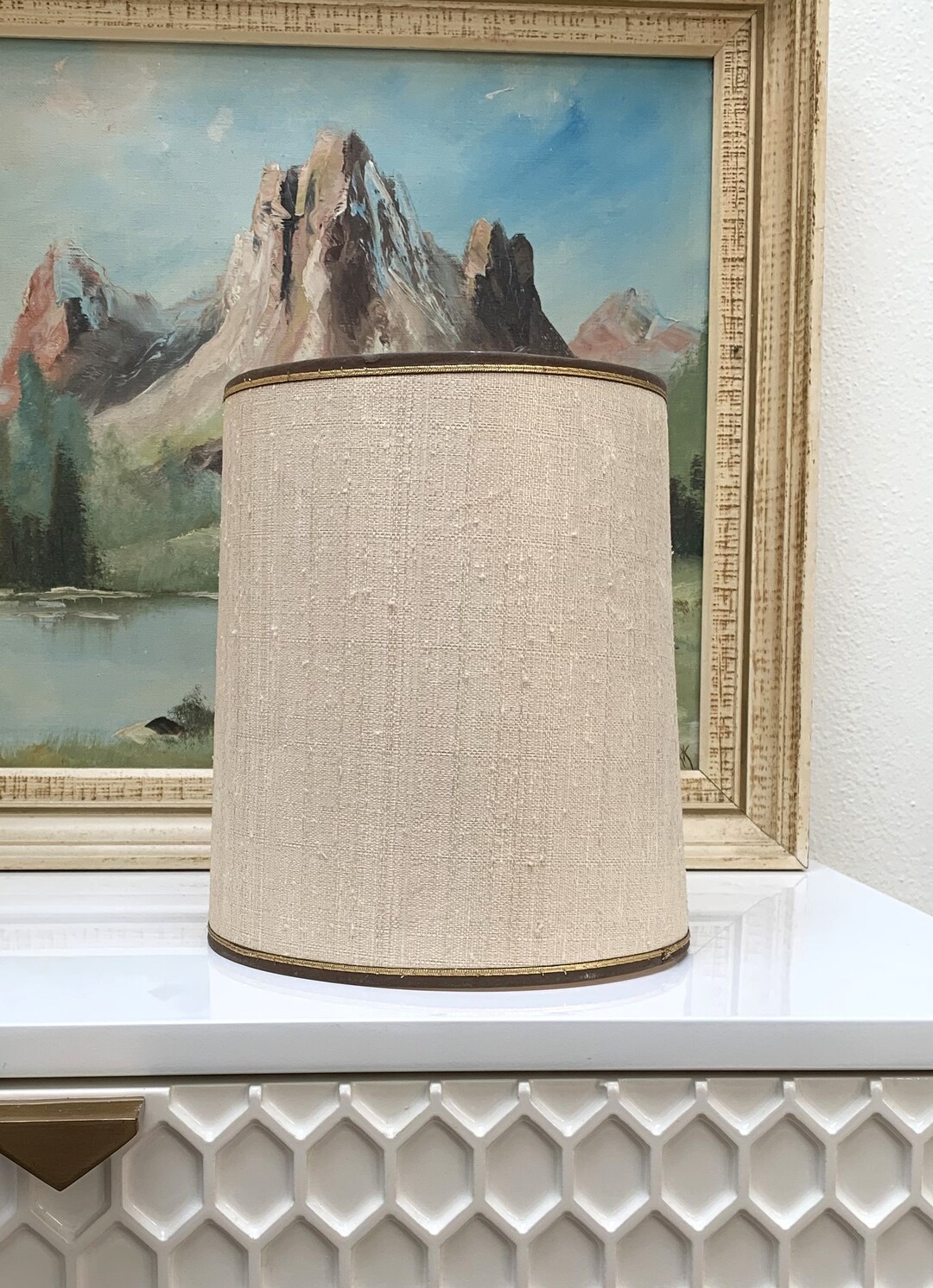 Vintage MCM LAMP Shade, 9 Cylindrical Cream Nubby Fabric Look Lampshade ...