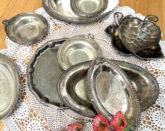 LOT Silberplatte 10 Servierschalen Schalen Tabletts: Vintage Hochzeit Servierschalen, Patina Wandkunst, Auswahl