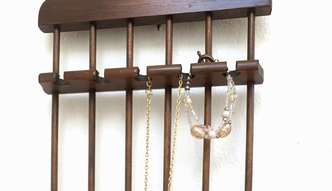 Vintage Spoon Rack Holder 10 Souvenir Spoons Wooden Display Etsy