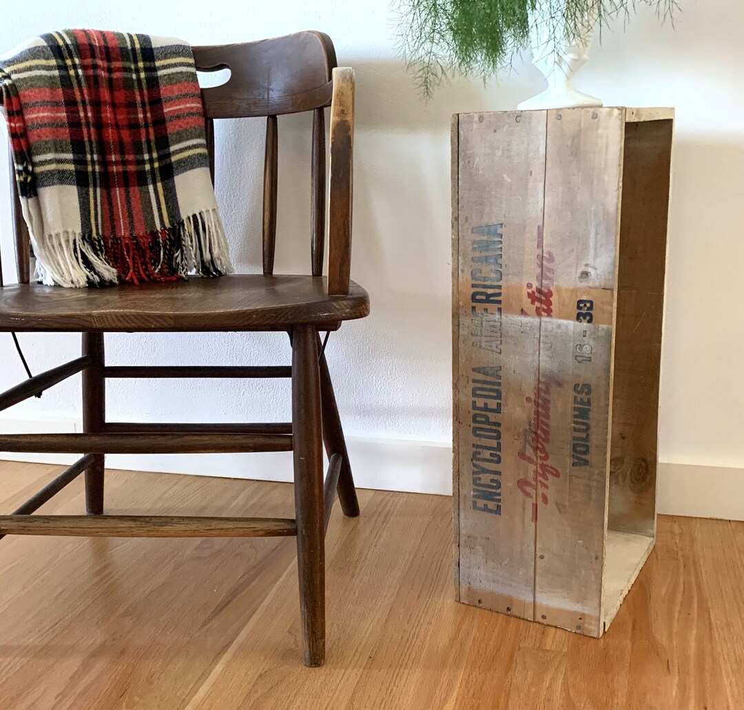 Vintage 1950s Wood BOX, LARGE Rustic Wooden Box, Old ENCYCLOPEDIA ...