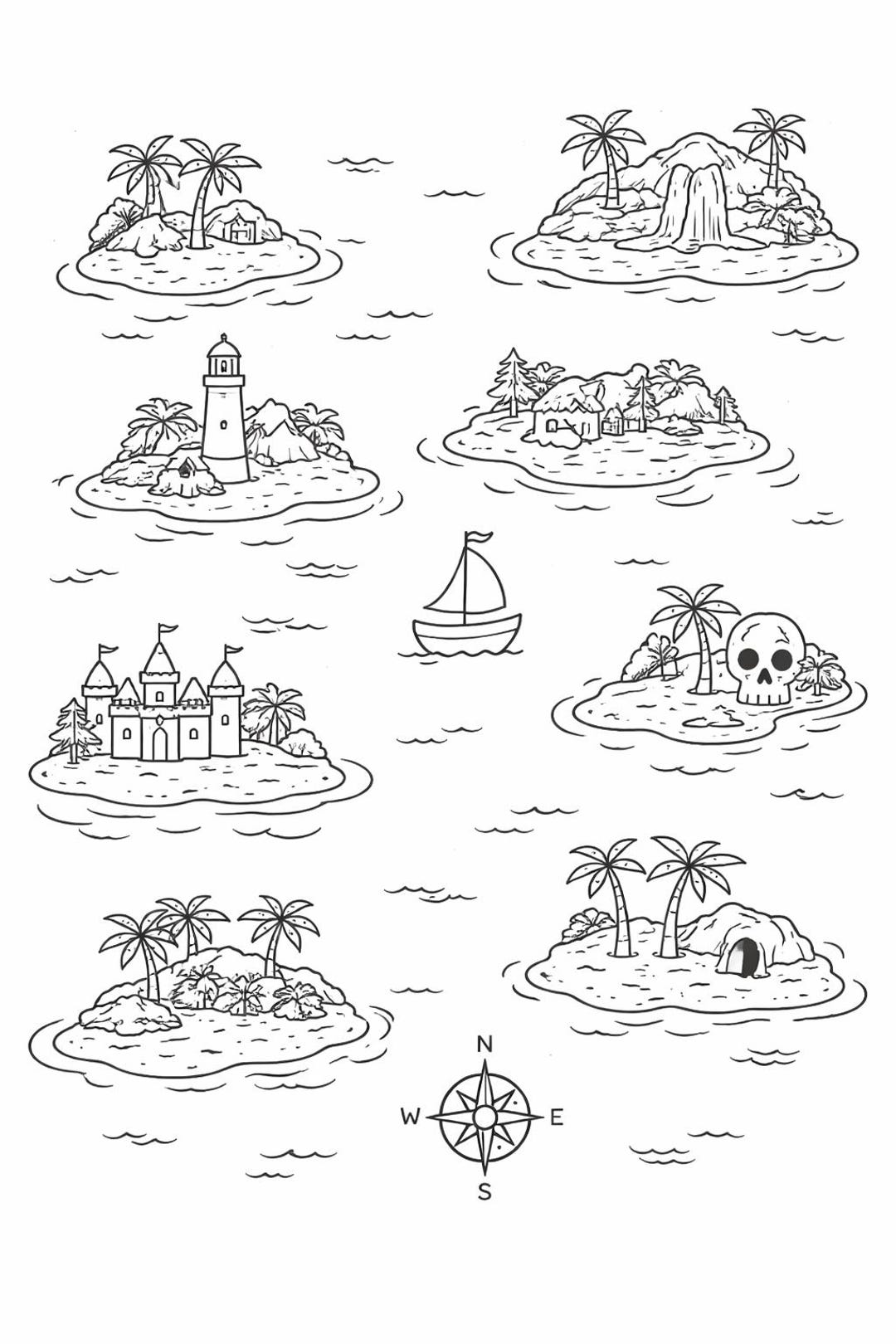 Treasure Map Colouring Page – Neuroaffirming Printable Line Art - Etsy