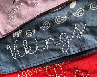 Personalized Embroidered Bandana, Custom Handkerchief, Western Vibe, Cat Dog Bandana