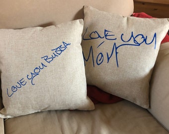Custom Handwriting Linen Pillow, Loved One Memorial Keepsake, Zipper Closure (16x16)