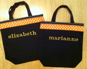 Custom Canvas Totes, Embroidered, Halloween, kids tote, personalized bags, personalized trick or treat bags, custom treat bags
