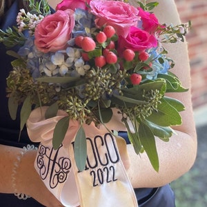 Prom bouquet ribbon, keepsake prom embroidered ribbon, wedding or bridal date flowers, Personalized bouquet ribbon, wedding bouquet custom