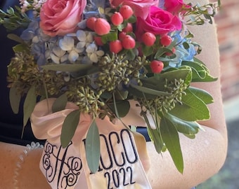 Personalized Embroidered Bouquet Ribbon: Prom, Wedding Keepsake