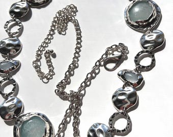 Whimsical Celestial Silver-Tone Medallion Belt / Necklace | Gray-Blue Glass Stone Medallions | Adjustable Chain | Statement Vintage-Style