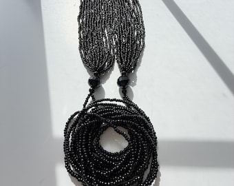 Elegant tassel necklace, Jet Black  long necklace, Boho chic necklace, Handmade, Long boho tassel necklace, Bohemian Jet Black necklace