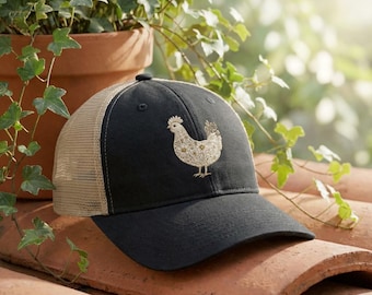 Floral Chicken Embroidered Hat | Botanical Farm Girl Cap