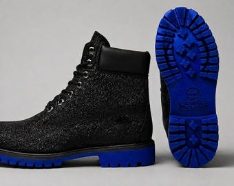 Custom Black Glitter Boots Made to Order Glam Sparkle Leather Work Boots