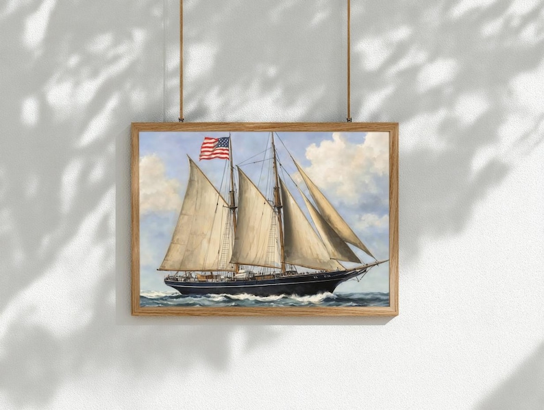 Sailing Schooner American Flag Print | Classic Nautical Wall Art ...