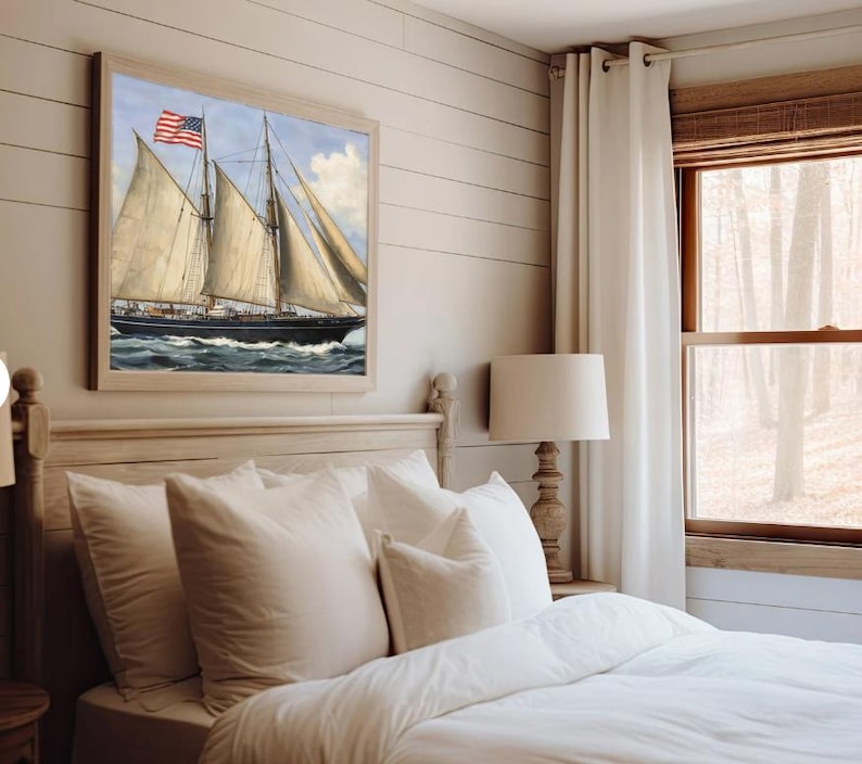 Sailing Schooner American Flag Print | Classic Nautical Wall Art ...
