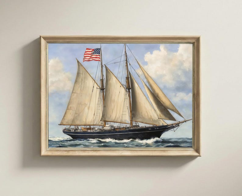 Sailing Schooner American Flag Print | Classic Nautical Wall Art ...