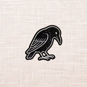 Stylized Crow Patch Traditional Tattoo Style Embroidered Appliques For Denim Jackets Backpacks Hats, Iron On, Sew On, Hook and Loop