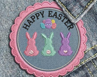 Patch thermocollant lapin de Pâques - appliques de broderie lapin dessin animé mignon pour pulls et sacs fourre-tout