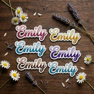 Custom Gradient Script Name Patches Personalized Embroidered Tags, Iron on, Sew on, Hook and Loop