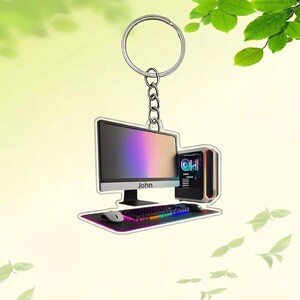 Personalized Tech Themed PC Gaming Keychain - Custom Video Card Motherboard Acrylic Charm - Gamer Room Decor Gift - Computer Tech Keyring