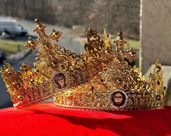 Corone nuziali ortodosse – Set Stefana greco con perle e cristalli per gli sposi