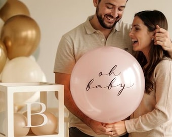 Globo para revelar el sexo del bebé / Decoración para baby shower / Globo XL Oh Baby con confeti para revelar el sexo del bebé (60 cm) / Decoración para fiesta de niño o niña